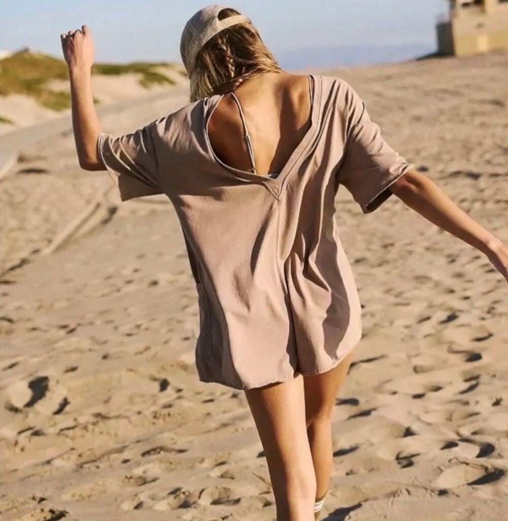 FP Movement Women's Hot Shot Tee Romper, Small, Mocha Latte